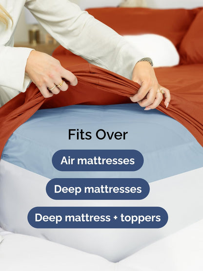 Skiennix Extra Deep Twin XL Sheet Set | 4-Piece Breathable Cooling Bedding - Soft, Wrinkle-Free Terracotta