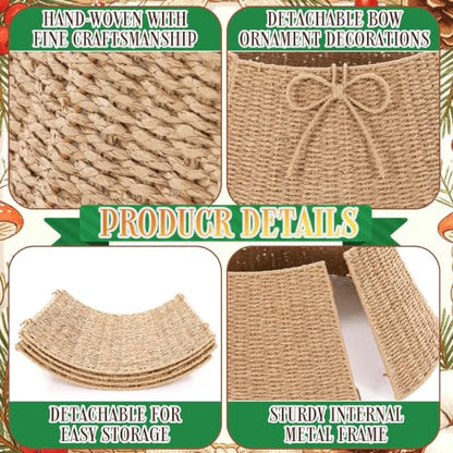 28 Inch Christmas Tree Collar Wicker Tree Skirt Stand Base - Rustic Woven Decor