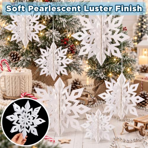 12Pcs 3D White Snowflake Decorations for Christmas & Winter Party