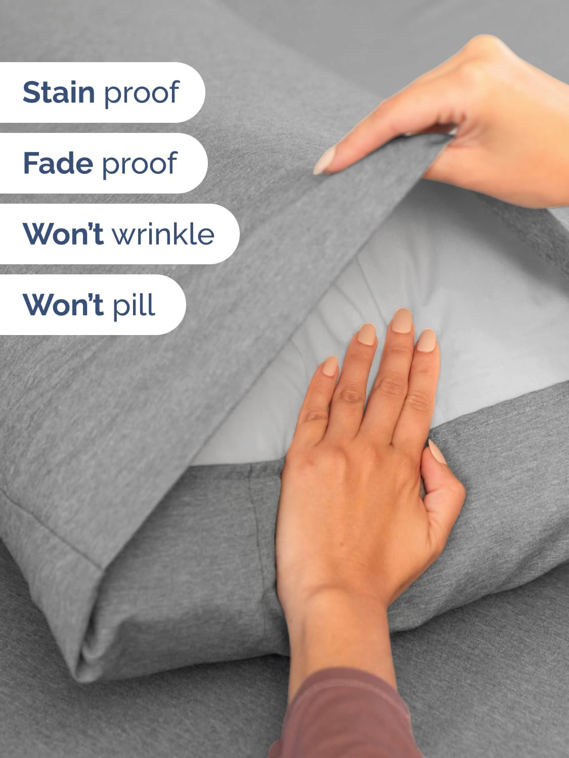 Skiennix Extra Deep Full Sheet Set - 6 Piece Breathable Cooling Sheets - Luxury Hotel Bedding in Heathered Grey