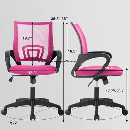BestOffice Ergonomic Office Chair - Mid-Back Swivel Design with Breathable Backrest & Lumbar Support - Adjustable Height & Rolling Wheels - Pink for Adults & Women