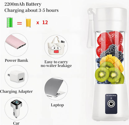 Portable Blender,Mini 6-blade Mixer for Smoothie,Milkshake, Juice, Mobile Hand juicer With USB Rechargeable For Travel, office, picnic, fitness (White)