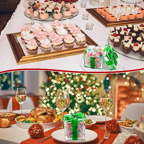 Green Peppermint Candy Christmas Dish Set - 2 Crystal Glass Jars with Lids