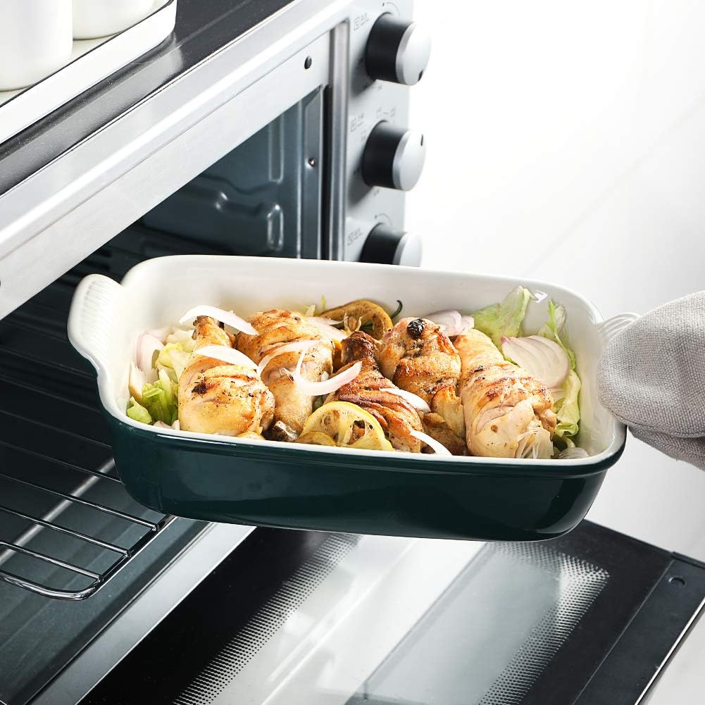 Sweejar Baking Pans Set - Durable Ceramic 9x13 Baking Dish with Handle | 3-Piece Casserole Bakeware Set in Jade