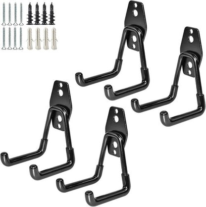 GeeWatom Garage Storage Hooks - Durable Steel Wall Mount Tool Organizer | 4 Pack - Black U Hooks