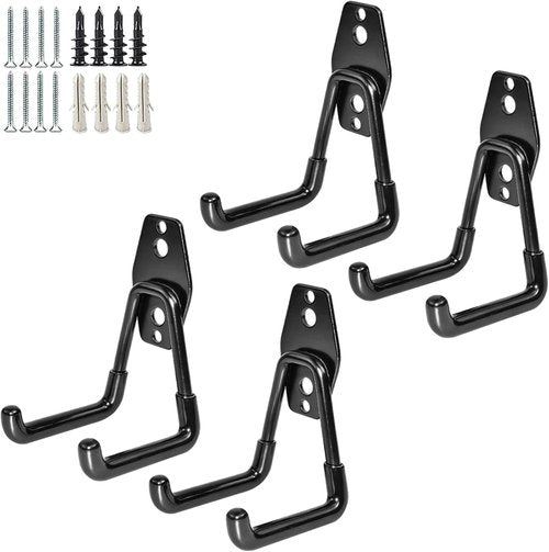 GeeWatom Garage Storage Hooks - Durable Steel Wall Mount Tool Organizer | 4 Pack - Black U Hooks