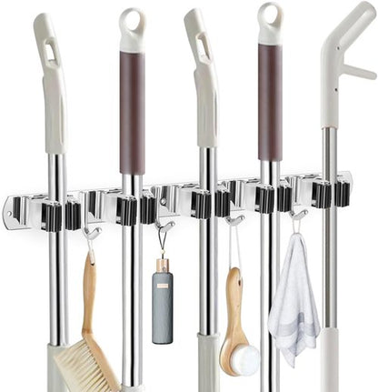 IMILLET Mop and Broom Holder Set - 2 Pack Plastic & 1 Pack Stainless Steel for Easy Organization
