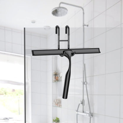 Skiennix Stainless Steel Shower Squeegee Set - 14-Inch with Hooks & Spare Silicone Blade | Ideal for Glass Doors, Mirrors & Windows