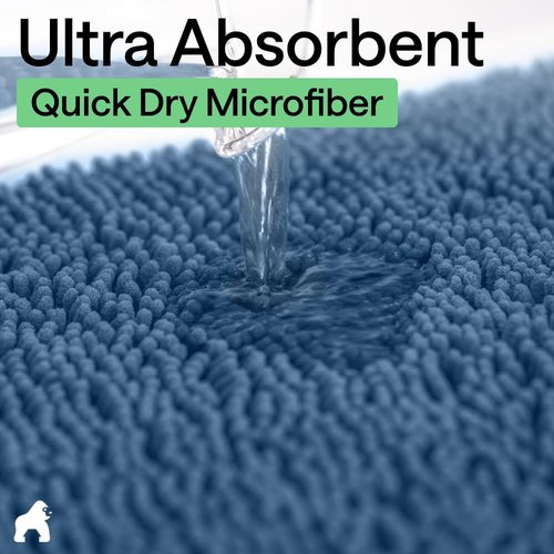 GORILLA GRIP Bath Rug Mat - Soft Absorbent Chenille | Quick-Dry Microfiber, 60x24, Blue
