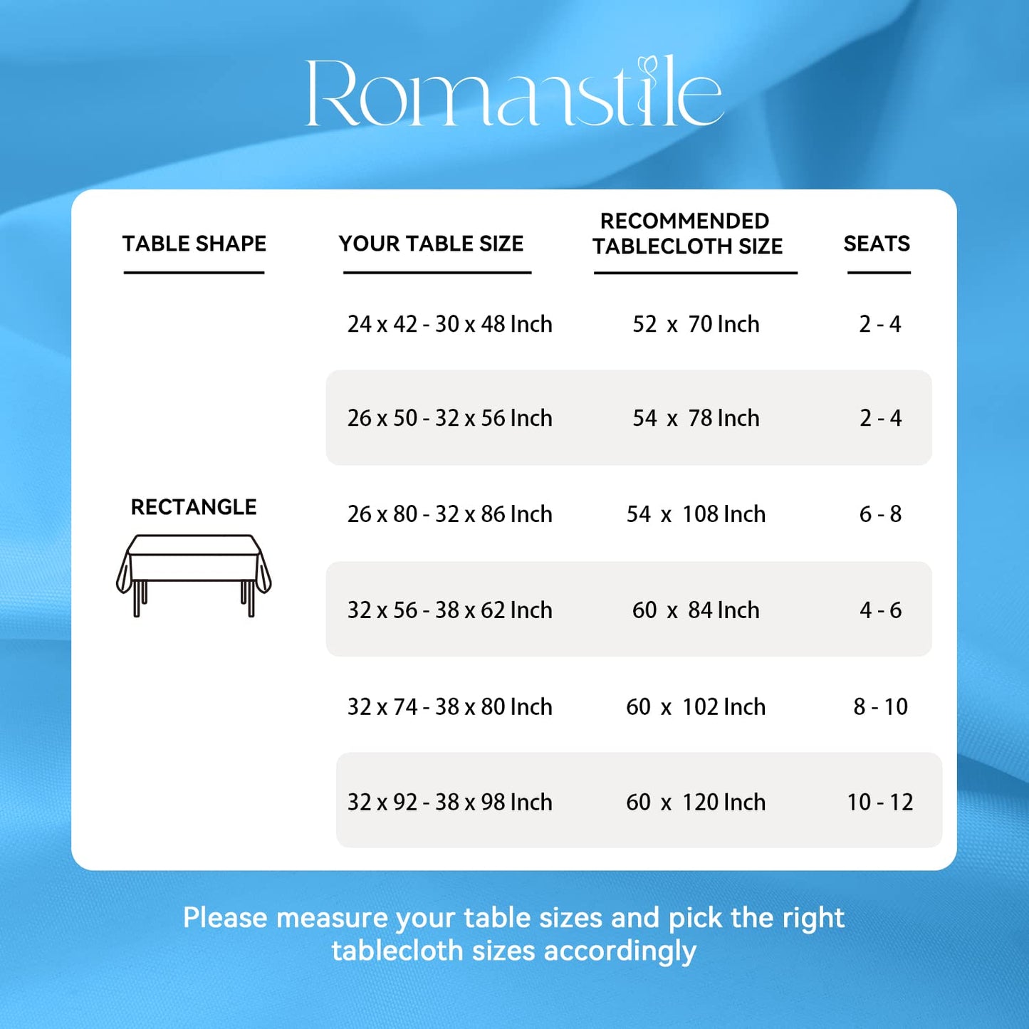 Romanstile Rectangle Tablecloth - Waterproof and Wrinkle Resistant Washable Polyester Table Cloth for Kitchen Dining/Party/Wedding Indoor and Outdoor Use (60 x 84 inch, Sky Blue)