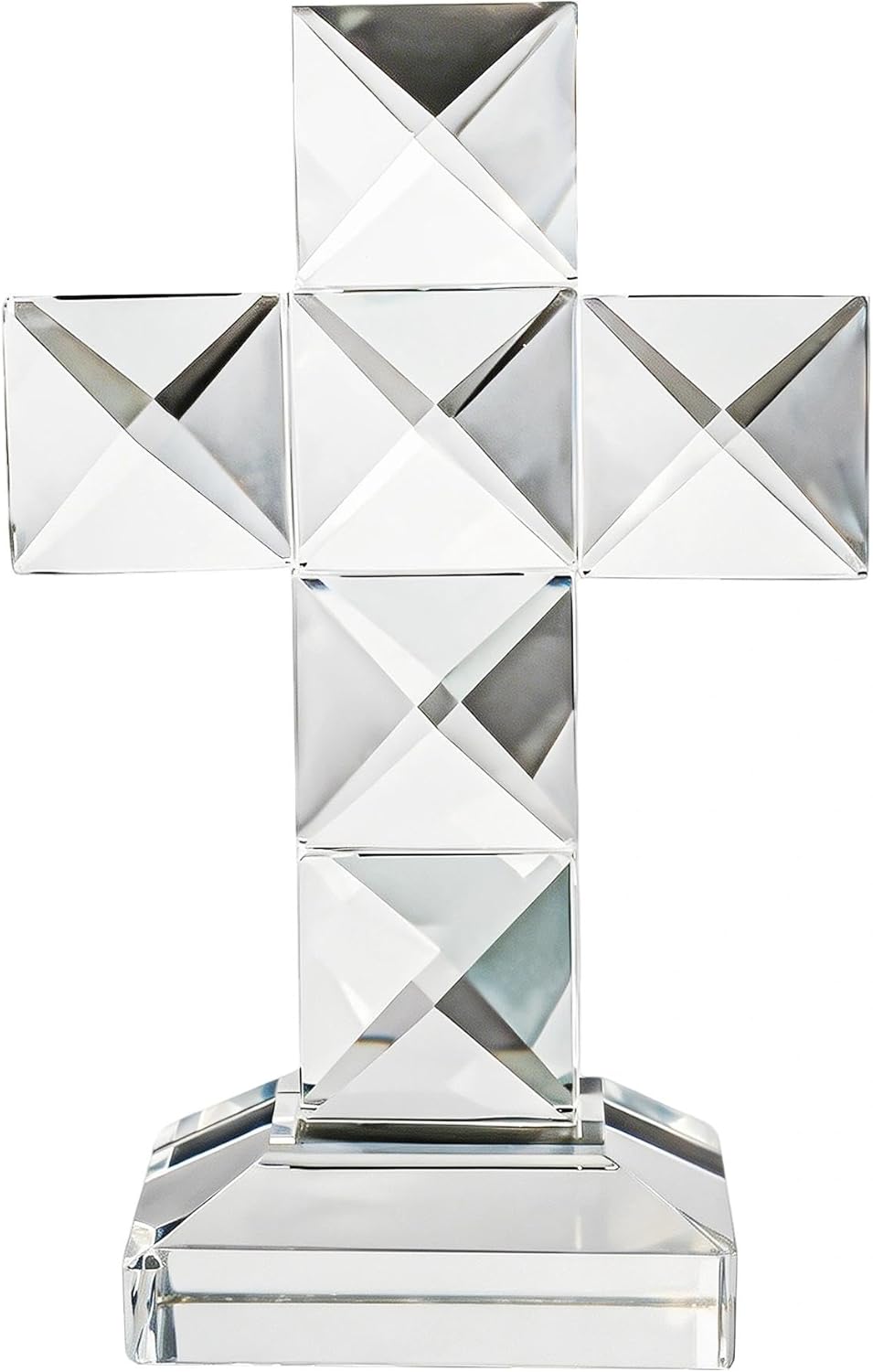 QFkris Crystal Standing Cross - 5'' Tall Clear Glass Tabletop Figurine | Christian Decor Gift