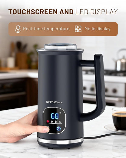 SIMPLETASTE Electric Milk Frother - 4-in-1 Touch Screen Steamer for Lattes, Cappuccinos & Macchiatos