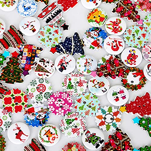 Christmas Wooden Button Set - 50 pcs, 24mm, Multi-Color, #2 Variation