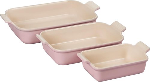Le Creuset Stoneware Rectangular Dishes Set of 3 - Heritage Chiffon Pink Elegance