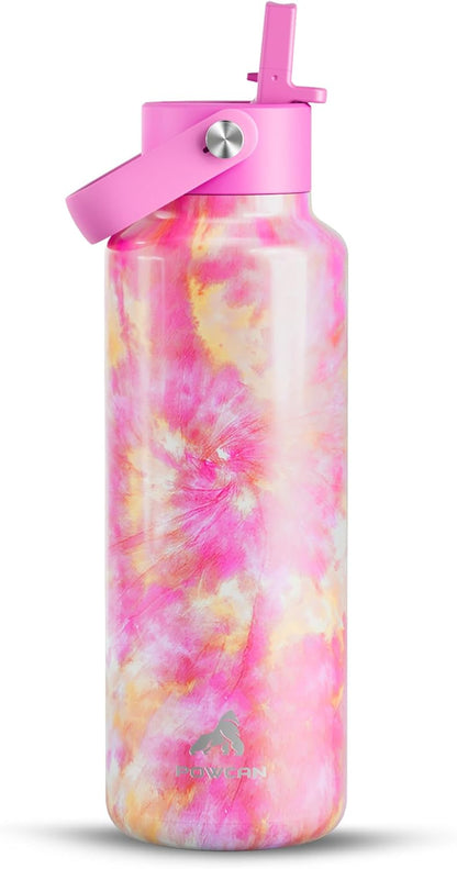 POWCAN 18 oz Vacuum Water Bottle - Lightweight, Leakproof, BPA-Free Flask with Straw | Citrus Dream Color