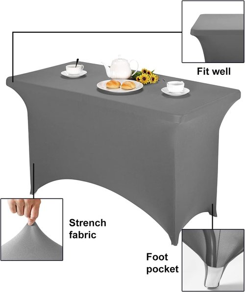 FORLIFE Spandex Table Covers - Fitted Stretch Tablecloths for Rectangular Tables | 4ft, Gray - Perfect for Weddings & Parties
