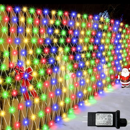 Multicolor 510 LED Christmas Net Lights 28ft x 5ft Waterproof Mesh Lights, 8 Modes, Connectable, Clear Wire