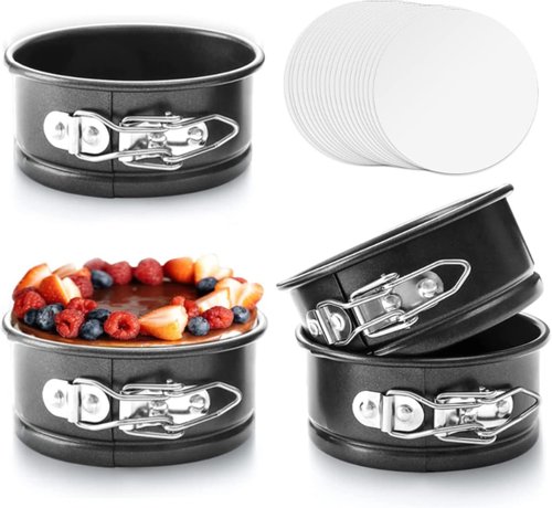HONGBAKE Mini Cheesecake Pans - 4 Inch Nonstick Springform with 100 Pcs Parchment Liners | Leakproof Design