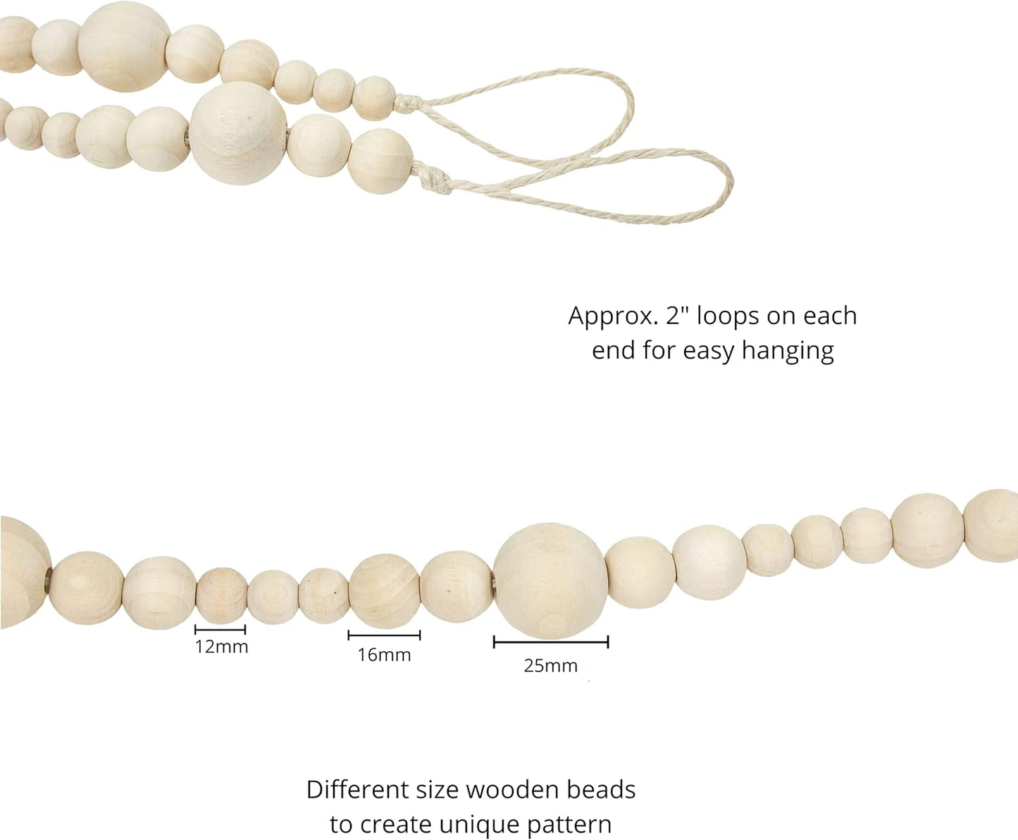 Skiennix 7ft Wood Bead Garland - Rustic Farmhouse Home Decor for Holiday & Christmas | Boho Wall Hanging