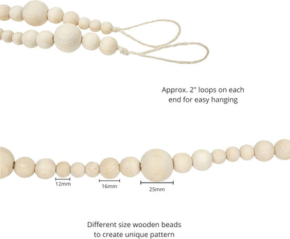 Skiennix 7ft Wood Bead Garland - Rustic Farmhouse Home Decor for Holiday & Christmas | Boho Wall Hanging
