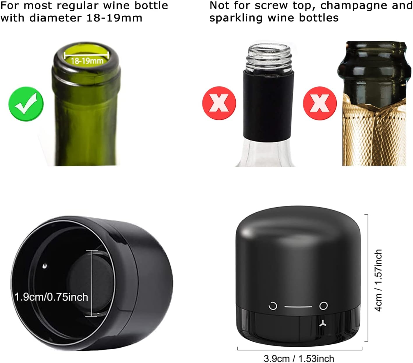 Wine Stopper 2-Pack, Silicone Sealed Wine Bottle Stopper, Twist-to-Seal Reusable Wine Sealer, Leak Proof Wine Toppers Stopper Keeps Wine Fresh, Black