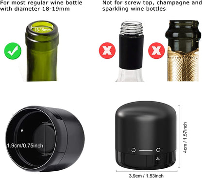 Wine Stopper 2-Pack, Silicone Sealed Wine Bottle Stopper, Twist-to-Seal Reusable Wine Sealer, Leak Proof Wine Toppers Stopper Keeps Wine Fresh, Black