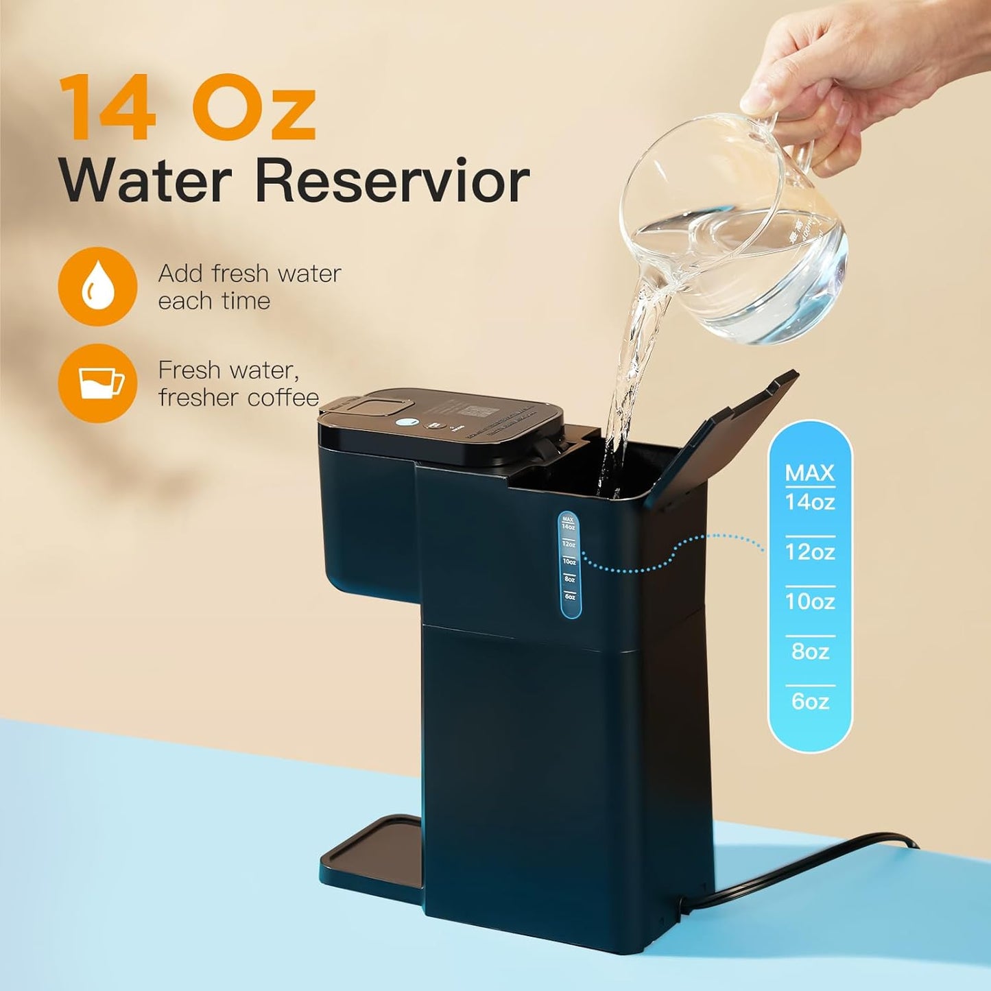 Mini Coffee Maker by [Brand Name] - Hot & Iced Single Serve for K-Cup & Ground Coffee | 6-14 Oz Brew Sizes, Classic Black