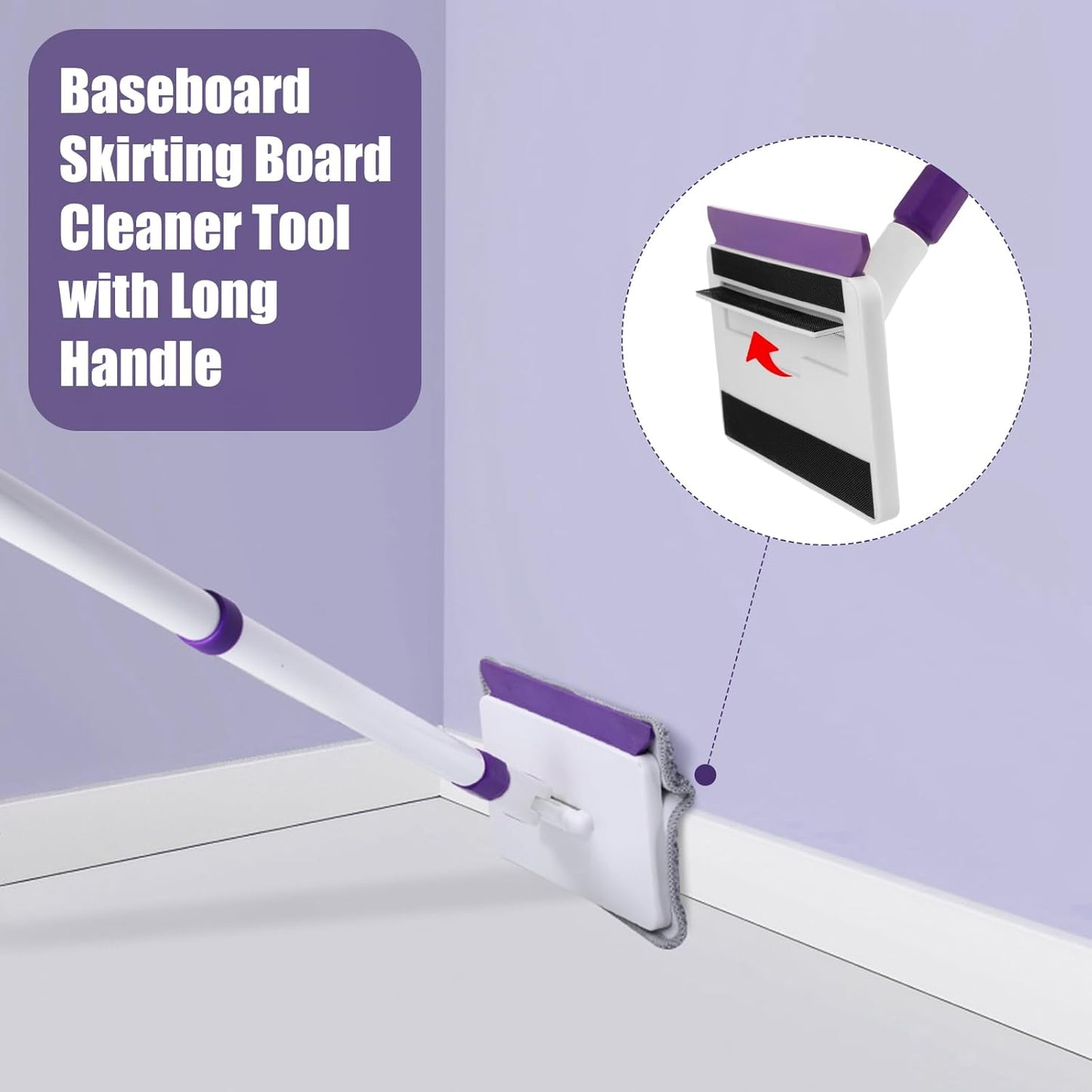 Skiennix Baseboard Cleaner Tool - 60" Extendable Handle with 5 Reusable Pads for Easy Cleaning