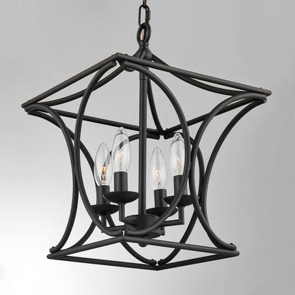 Pendant Light Fixtures 4 Light, Hanging Lantern Lights Chandeliers for Bedrooms, Geometric Cage Hanging Lamp Foyer Pendant Lighting for Farmhouse, Kitchen Island, Entryway, Corridor (Black)