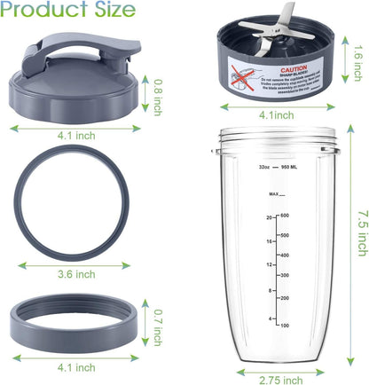 NutriBullet 7-Piece Blender Cup & Blade Replacement Set - 32oz Huge Cup with Flip-Top Lid & Premium Extractor Blade