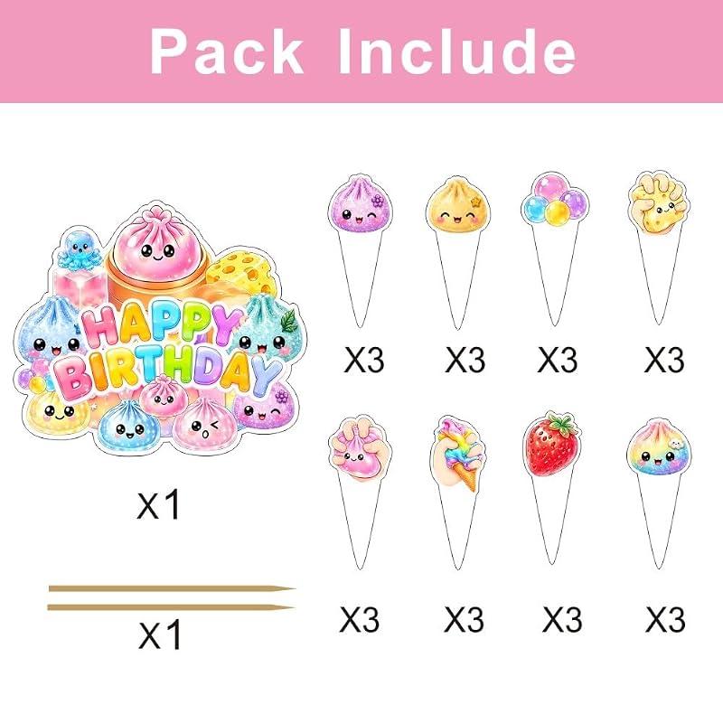Squishy Birthday Party Decorations with Cupcake & Cake Toppers - 25 Pieces