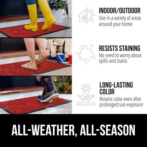 GORILLA GRIP Waterproof All-Season WeatherMAX Doormat - 35x23 Natural Rubber, Stain & Fade Resistant, Easy Clean, Red Vintage Wine