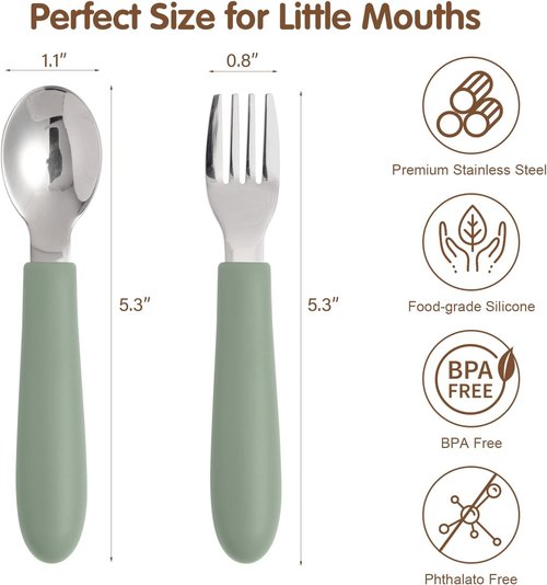 Eascrozn Toddler Utensils - Kids Silverware Set with Silicone Handles | 6 Pack, Dishwasher Safe, 18/8 Stainless Steel