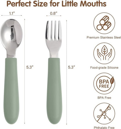 Eascrozn Toddler Utensils - Kids Silverware Set with Silicone Handles | 6 Pack, Dishwasher Safe, 18/8 Stainless Steel