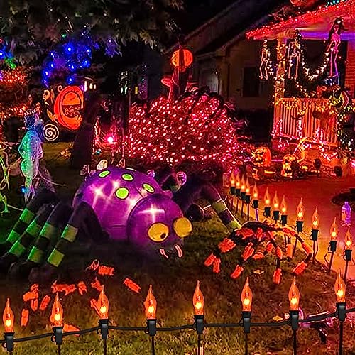 Halloween Flickering Flame String Lights - 27.8Ft Orange Outdoor Decor with 27 Bulbs - Safety Certified Waterproof