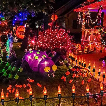 Halloween Flickering Flame String Lights - 27.8Ft Orange Outdoor Decor with 27 Bulbs - Safety Certified Waterproof