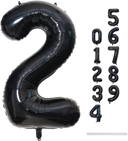 Skiennix Black Foil Number 2 Balloon - 40'' Giant Self-Inflating Helium Balloon for 2nd Birthday & Celebrations