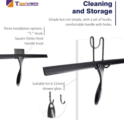 TOOVEM Shower Squeegee - 14'' Glass Door & Window Cleaner | Durable Black Design for Bathrooms & Cars
