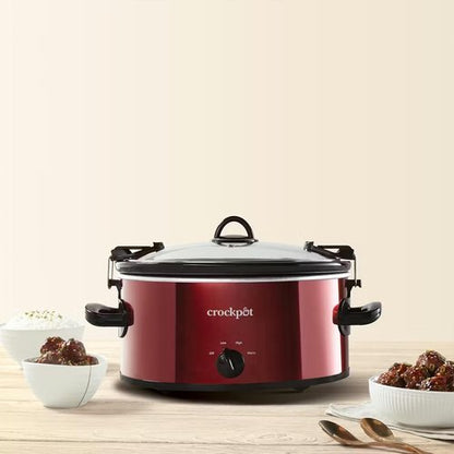 Crock-Pot 6-Quart Manual Portable Slow Cooker - Red Cook & Carry Design for Easy Transport