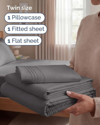 Comfy Twin Size 3-Piece Sheet Set by [Brand Name] - Breathable, Cooling, Ultra-Soft Bedding - Deep Pockets, Wrinkle-Free - Dark Grey