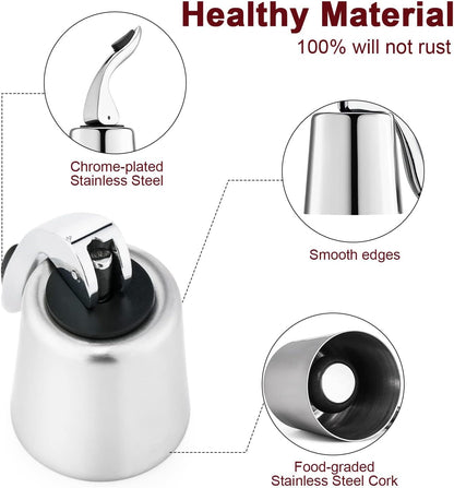 Wine Stoppers for Wine Bottles with Stainless Steel Vacuum Wine Bottle Stopper with Silicone Reusable Wine Corks, Leak proof Keep Fresh Suitable for Red&White Bottle (Silver, 1 Pack)