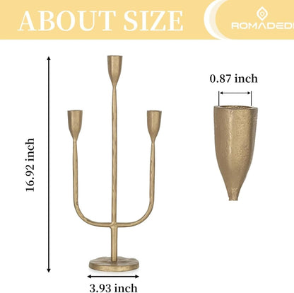 Romadedi Brass Candelabra - Vintage Gold Taper Candle Holders for Elegant Table Centerpieces | Tall Iron Design