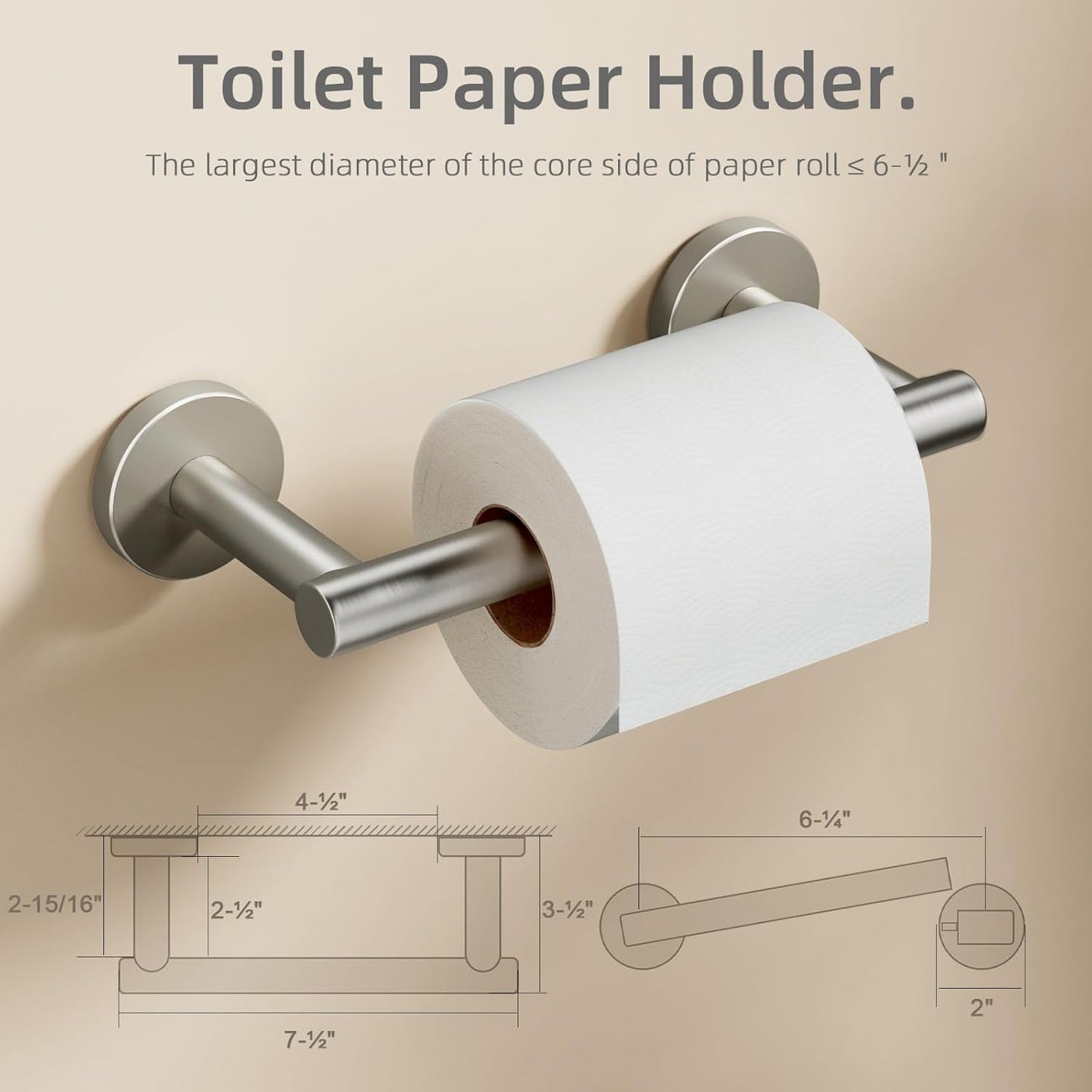 POKIM Brushed Nickel Toilet Paper Holder - Stainless Steel Double Post for Jumbo Rolls | Commercial & Home Use