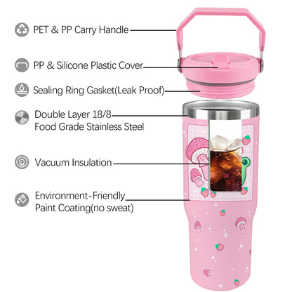 Unyopsa Frog Tumbler with Lid and Straw 30oz Flip Straw Mushroom Tumbler Glass Insulated Cute Frog Travel Mug with Handle Frog Gifts for Women