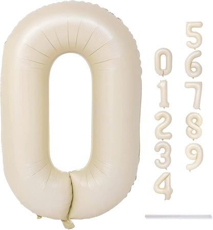 Skiennix 40-Inch Cream Number Balloons - Self-Inflating Beige Foil 0 for Birthday & Anniversary Celebrations