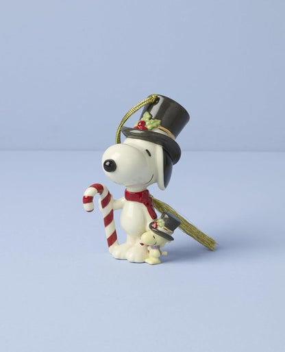 Lenox Snoopy & Woodstock Ornament - Porcelain Candy Cane Design with Gold Cord | Christmas Decor