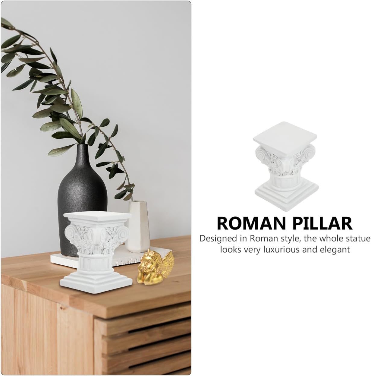 Roman Pillar Statue Decor - Artistic Greek Style Resin Column Sculpture for Home & Garden | 4.52x3.34x3.14 In