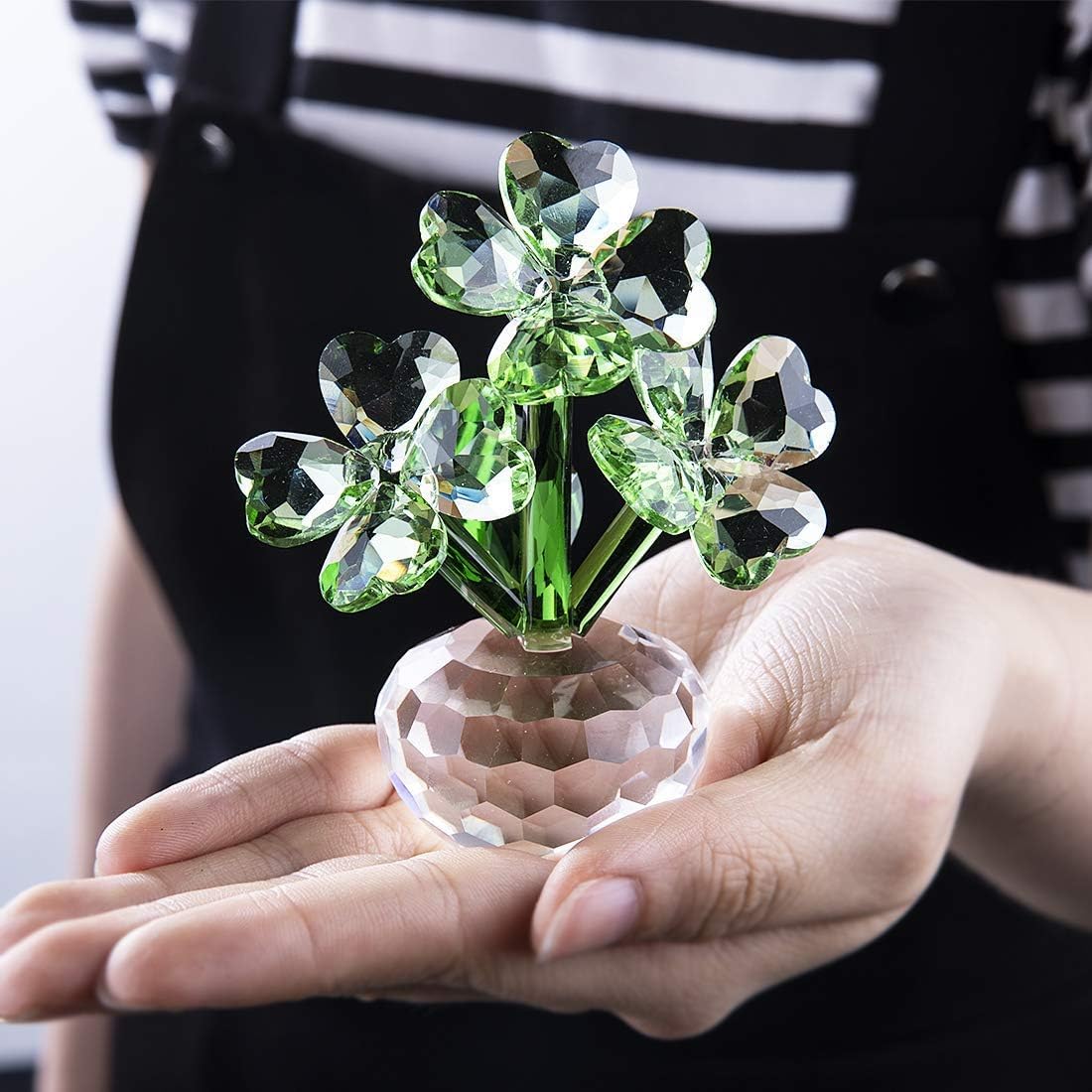 QFkris Crystal Flower Dreams Four-Leaf Clover Figurine - Perfect St. Patrick's Day Gift | 3.7" Crystal Ornament for Mother's Day, Thanksgiving, Valentine's Day