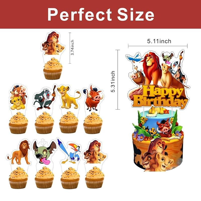 Lion King Cake Decorations Set with Topper and Cupcake Toppers for Birthday Party
