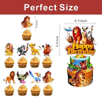 Lion King Cake Decorations Set with Topper and Cupcake Toppers for Birthday Party